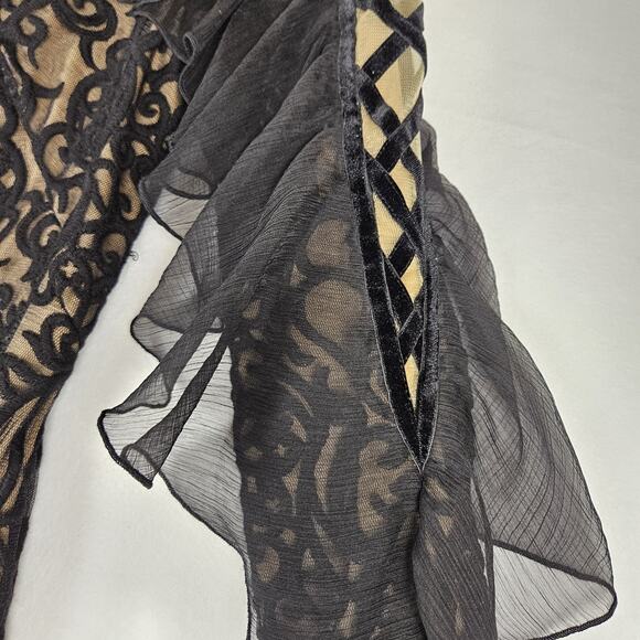 Tadashi Shoji Ada Dress Womens 10 Embroidered Lace Velvet Party Event Ruffle NEW - Picture 8 of 16